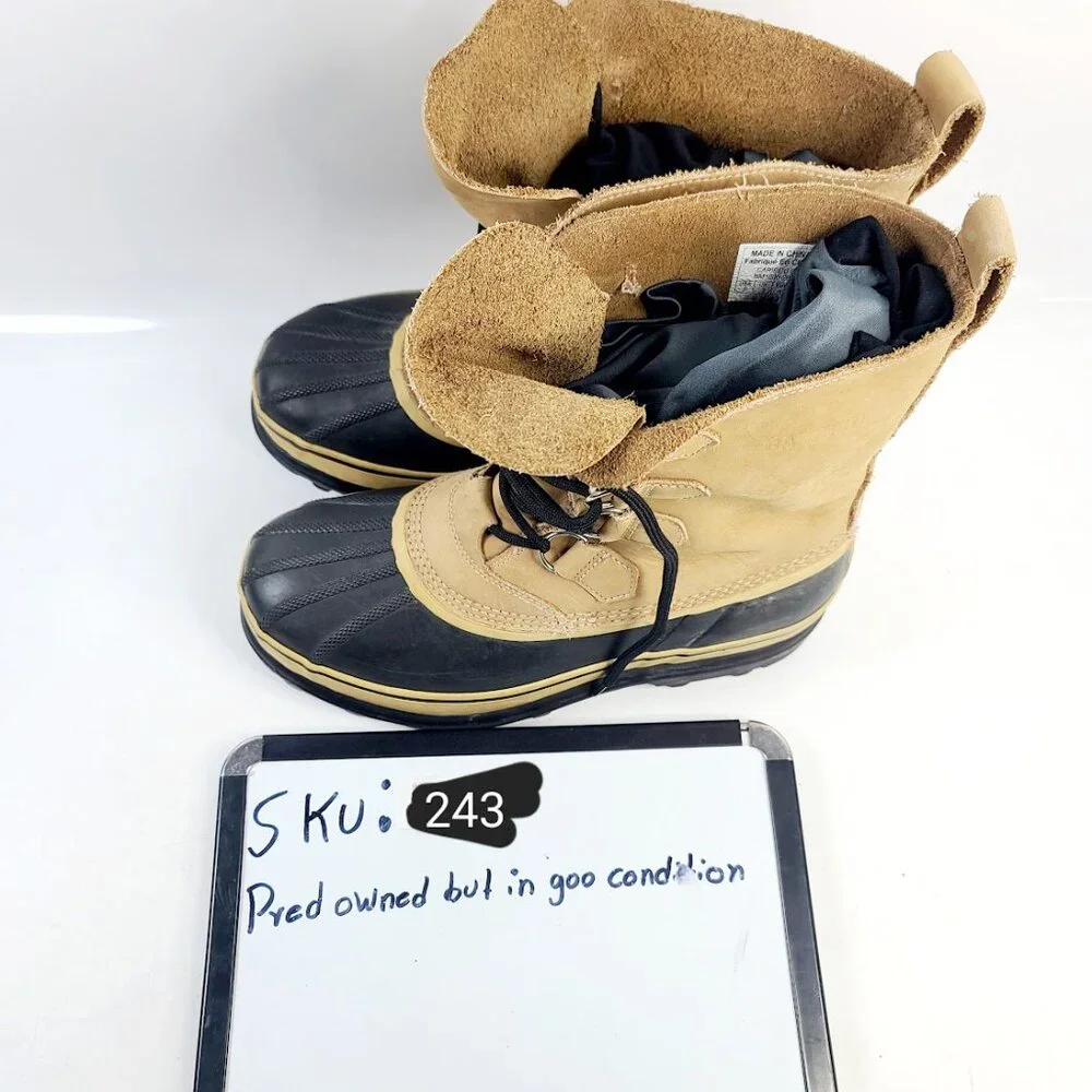 Sorel Men's Tan Black Caribou Nubuck Leather Mid-Calf Winter Snow Boots Size 8